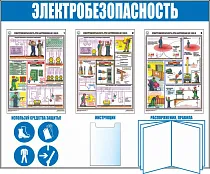 Стенды электробезопасность Электробезопасность, А2х3 шт., А4х1 шт., Перекидная система А4х10 листов (Пластик ПВХ 4 мм, алюминиевый профиль; 1500х1200)